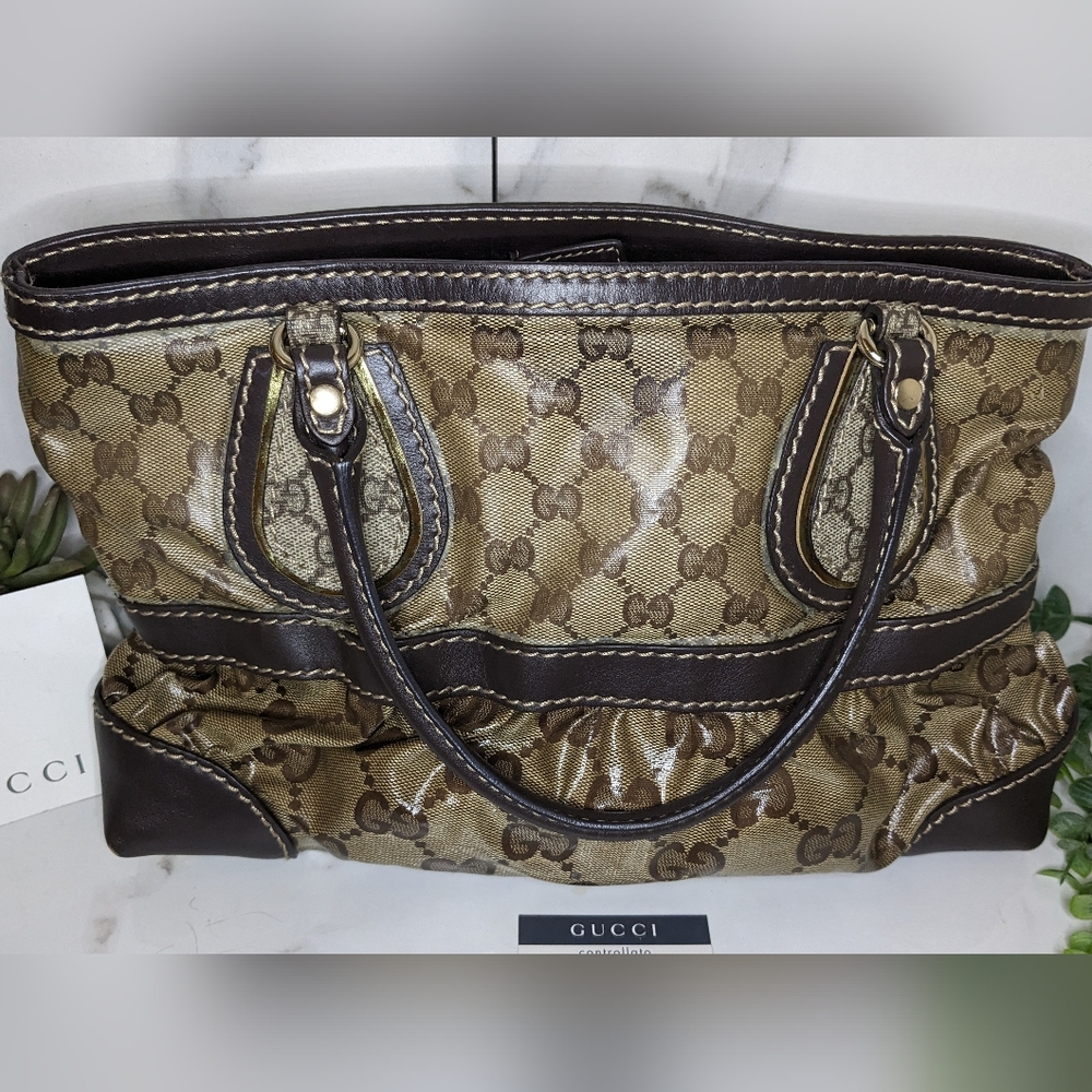 Vintage Gucci Y2K Crystal canvas handbag tote